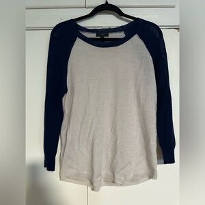 J.Crew 100% Merino Wool Raglan Sweater Top Navy & Cream Size S Cozy Preppy